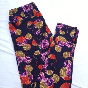 Disney LulaRoe OS One Size Leggings Floral Mickey Minnie Silhouettes Roses